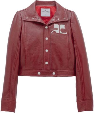 Courr&egrave;ges Cropped Textured Jacket with Button-Down Front