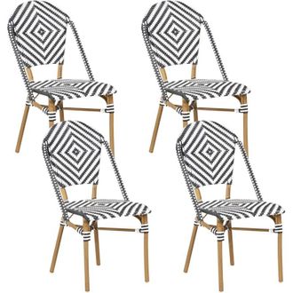 Beliani Set di 4 Sedie in Rattan con Trama Moderna Bianco e Nero Rifreddo
