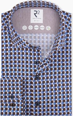 R2 Mens R2 Long Sleeved Cut Away Collar Shirt Brown Patterned - Size: 48/50