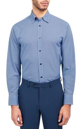 W.R.K Regular Fit Mosaic Geo Print Stretch Performance Dress Shirt in Navy at Nordstrom Rack, Size 15.5