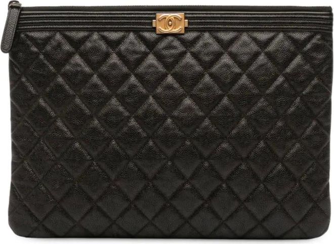 2018 Medium Quilted Caviar Boy O Case clutch bag - Nero