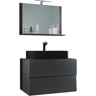 ebuy24 Vcm 2 Pcs Lavabo Lavabo Negro Gabinete Inferior Ancho 80 Cm Muebles De Ba&ntilde;o Con Cajones Lendas Bl (antracita / Roble Miel)