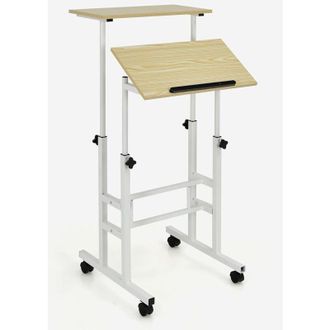 Costway Costway Escritorio Con Ruedas Mesa De Trabajo Movible Carro Para Trabajar Sentados O De Pie (natural)