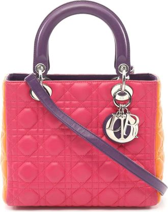 Dior Borsa a tracolla Lady Dior media in pelle di agnello tricolore con motivo Cannage 2000-2020 - Rosa