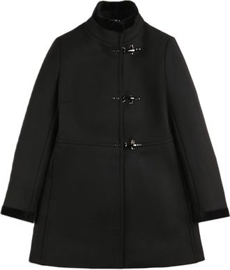 Fay Black Minimalist High Collar Toggle Short Coat