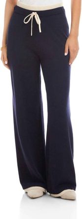 Karen Kane Contrast Drawstring Wide-Leg Sweater Pants In Navy With Cream