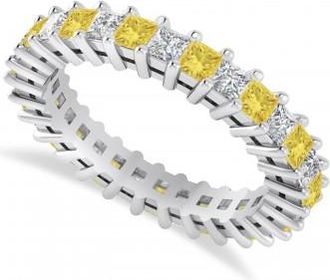 Allurez Princess Yellow & White Diamond Wedding Band 14k White Gold (2.32ct)