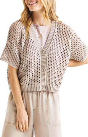 Splendid Nova Short Sleeve Cotton Pointelle Cardigan in Fawn at Nordstrom, Size X-Small