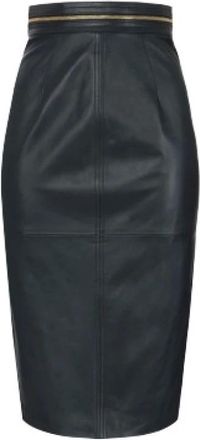 Elisabetta Franchi Falda midi de piel con abertura frontal y detalles de cremallera dorada - Skirts - Mujer - Negro - M