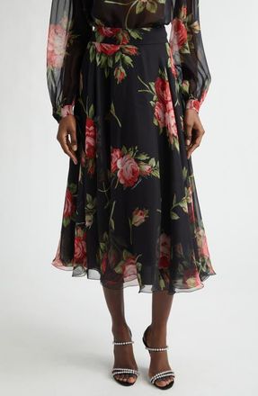 Dolce & Gabbana Rose Bouquet Silk Chiffon A-Line Midi Skirt in Bouquet Rose F.nero at Nordstrom, Size 14 Us