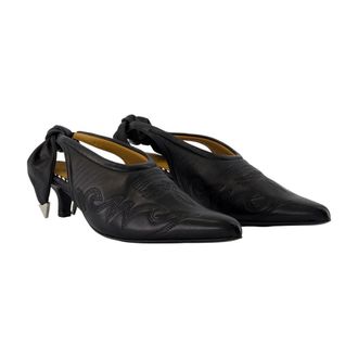 Toga Archives Womens Embroidered Calfskin Mule Black Heels