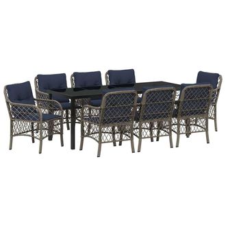 vidaXL Conjunto De Comedor De Jard&iacute;n 9 Pcs Gris Y Negro Rat&aacute;n Vidaxl