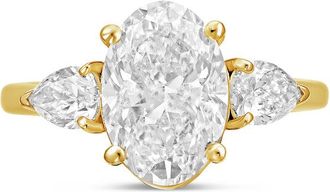 Diana M. Jewels 18kt yellow gold lab grown 12ct oval diamond ring with pears on the sides