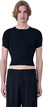 Rier Ribbed Knit Cropped Top - Heren - Ronde hals truien - Zwart - S - Truien & Vesten