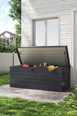 H&O Direct Outdoor Garden Metal Lockable Storage Box 600L in Grey