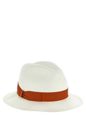 Borsalino White Solid fedora Hat