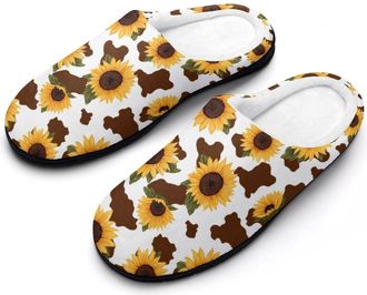 Generic Sunflower Cow Brown Print Mens Slippers Comfortable And Non-slip Cotton Slipper Shoe for House