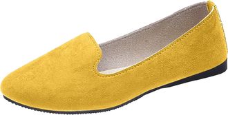 Generic Womens Suede Ballet Flat Comfortable Pointed Toe Loafers with Cushion Insole, Breathable Casual Dress Shoes for Women, Elegant Work Flat (Yellow, 6.5)