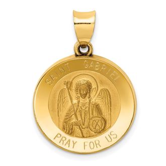 Diamond2Deal 14k Yellow Gold Polished and Satin St Gabriel Medal Hollow Pendant