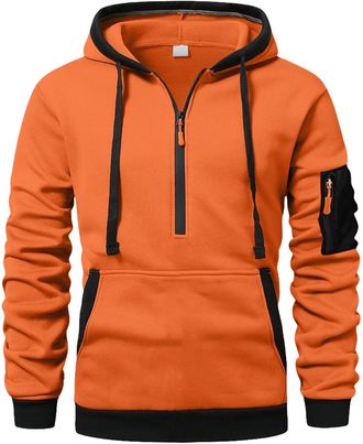 Generic Hoodies for Men UK Quarter Zip Long Sleeve Hooded Sweatshirts Comfortable Warm Sport Sweatshirt Classical Solid Autumn Winter Pullover Tops with Kanga
