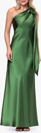 Betsy & Adam Bow Detail One-Shoulder Satin Gown in Moss at Nordstrom, Size 12
