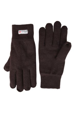 Mountain Warehouse Thinsulate Mens Knitted Gloves - Knitted Effect Ski Gloves, Double Lined - For Skiing, Snowboadring & Outdoors Dark Brown (Plain) One Size