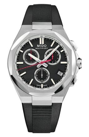 Mido Multifort 8 One Crown Chronograph Automatic Rubber Strap Watch, 40mm in Black at Nordstrom