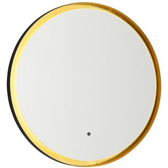 QAZQA Moderno Espejo De Ba&ntilde;o Negro Con Dorado Con Led Y Atenuador T&aacute;ctil - Pim Vidrio /aluminio Redonda Incluye Led Max. 1 X 15 Watt - Qazqa