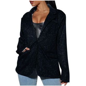 Generic Sequin Jackets for Women Plus Size Sparkly Evening Party Blazers Notched Lapel Collar One-Button Suit Jacket Black