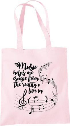 Bang Tidy Clothing Organic Cotton Canvas Tote Bags for Women - Reusable Shopping, Groceries, Gift, Book & Travel Bags - Music Helps Me - PPINK