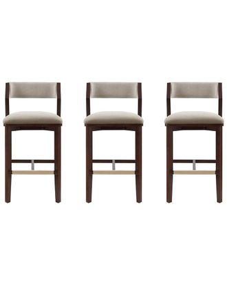 Manhattan Comfort Set of 3 Patricia Velvet Barstools with Beech Wood Legs