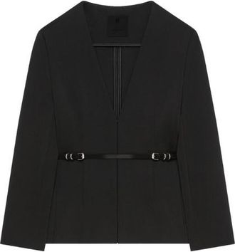 Givenchy Voyou Belt Collarless Fitted Jacket Black, Size XS