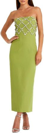 Mac Duggal Strapless Crepe Ankle Dress With Beaded Details in Apple Green at Nordstrom, Size 14