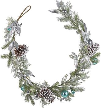 Beliani Guirnalda Artificial De Navidad Decoraci&oacute;n De Interior 150cm Verde Y Plata Lleida