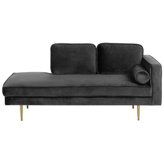 Beliani Beliani - Chaise Longue Tapizado En Terciopelo Negro Versi&oacute;n Derecha Patas De Metal Dise&ntilde;o Moderno Miramas