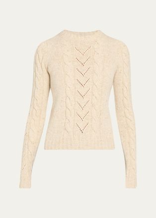 Max Mara Paillette Wool-Cashmere Cable Knit Crewneck Sweater