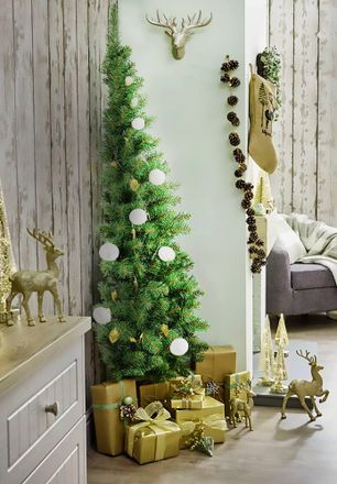 Dmora Dmora - &Aacute;rbol De Navidad Aosta, &Aacute;rbol De Media Pared Artificial Extra Grueso, &Aacute;rbol Efecto Pvc Real, 361 Ramas, Altura 180 Cm, Con Embalaje Reforzado