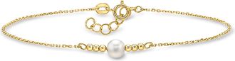 RS Pure by Ross-Simons Italian 4.5mm Cultured Pearl and Bead Bracelet in 14kt Yellow Gold