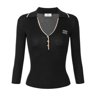 Elisabetta Franchi Polo de punto acanalado - Knitwear - Mujer - Negro - XS