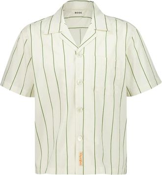 Bode Celery Stripe Korte Mouw Katoenen Shirt - Heren - Korte mouwen Overhemden - Wit - M - Katoen - Overhemden