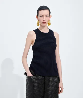 Bottega Veneta Top in lana merino a coste - Blu - Donna - XS