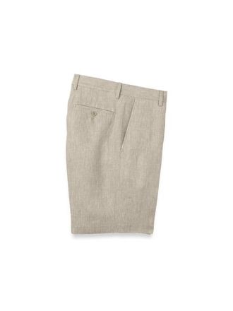 Paul Fredrick Linen Chambray Twill Flat Front Shorts in Khaki at Nordstrom, Size 52