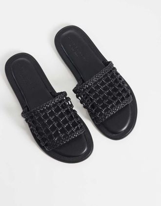 Asos Fabiola - Sandali sabot premium intrecciati in pelle neri-Nero
