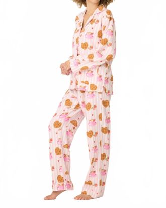 PJ Salvage Brunch Club Breakfast Print Flannel Pj Set In Pink