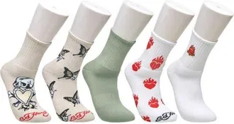 Ed Hardy Fashion full cushion Mid Crew Sock 5-Pack in White Multi at Nordstrom