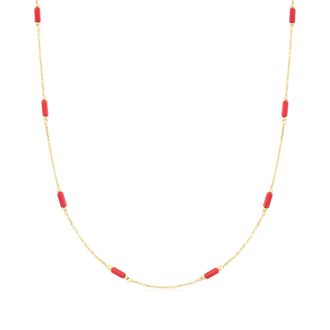 Ross-Simons Italian Red Coral Bead Station Necklace in 18kt Yellow Gold