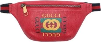 Gucci Pre-owned Printed Leather Belt Bag - Dames - Vintage Heuptassen - Rood - ONE Size - Leer - Vintage