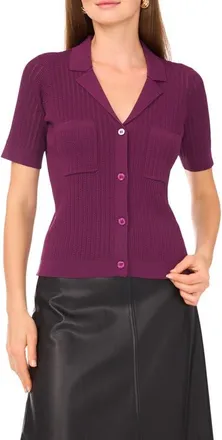 Vince Camuto Pointelle Short Sleeve Sweater in Sweet Plum at Nordstrom, Size Medium