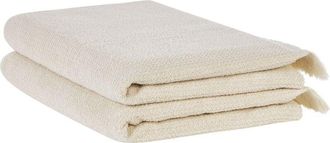 Beliani Beliani - Conjunto De 2 Toallas De Algod&oacute;n Beige Rizo Textura Borlas Decorativas Ba&ntilde;o Atiu