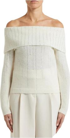 Pennyblack Trui met boothals en versieringen - Dames - Ronde hals truien - Wit - XS - Wol - Truien & Vesten